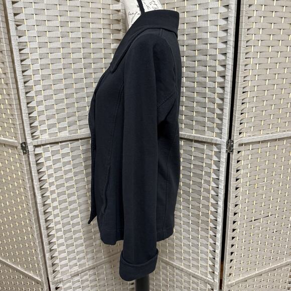 Norma Kamali Double Breast Knit Jacket Women’s Large Black Blazer Peacoat Cuffs - Picture 2 of 10